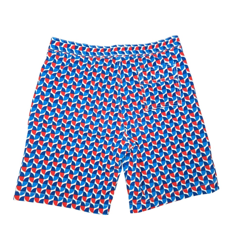 Psycho Bunny Boys Swim Trunks Red White Blue Geometric Shorts Size 14-16 L - Picture 2 of 7